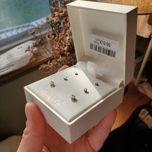 Sterling Silver Cubic Zirconia Stud Earrings Set